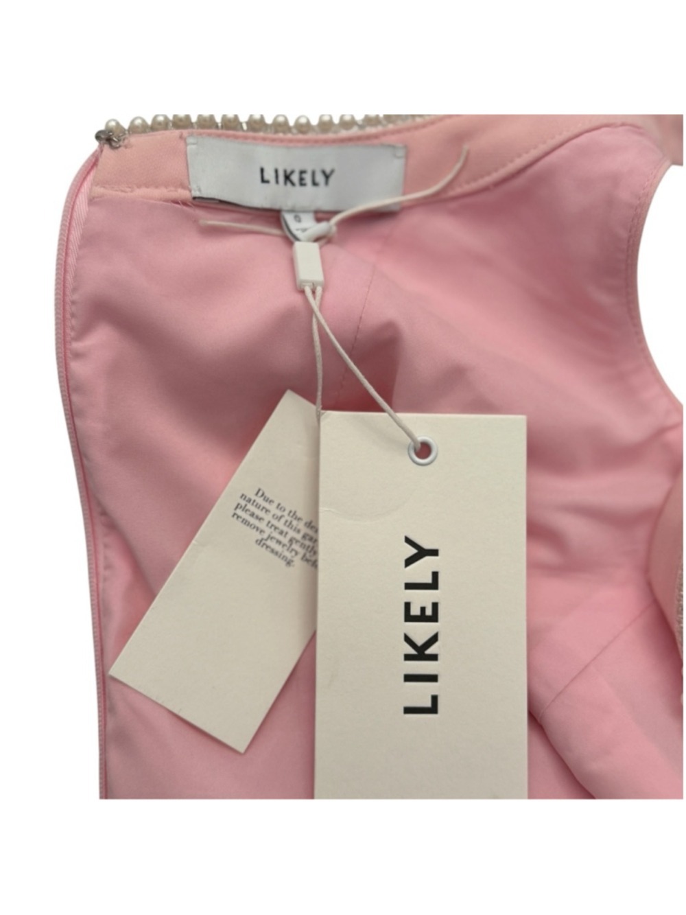 Likely Pearl Trim Mini Dress NWT Size 0 Blush Pink Cocktail Dress - Picture 4 of 4